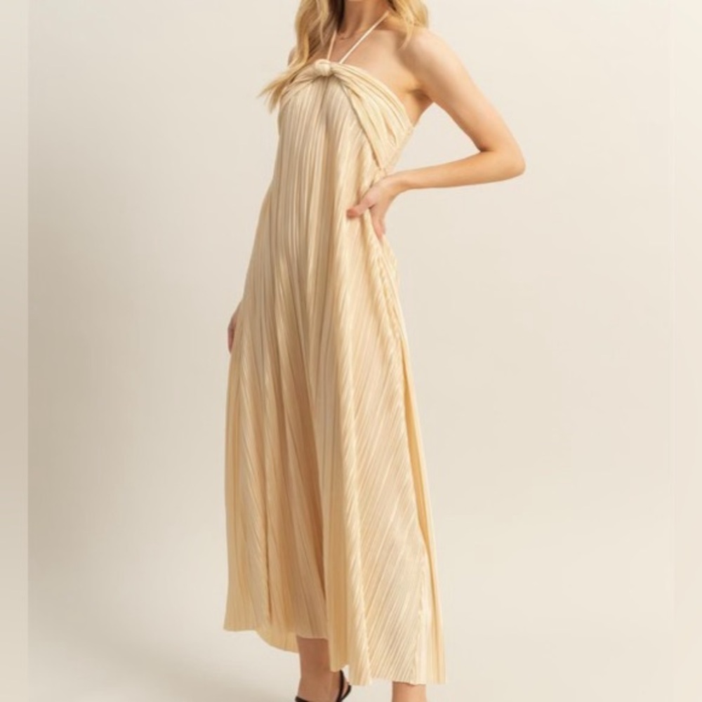 Hyfve Brand New Elegant Champagne Pleated Maxi Dress